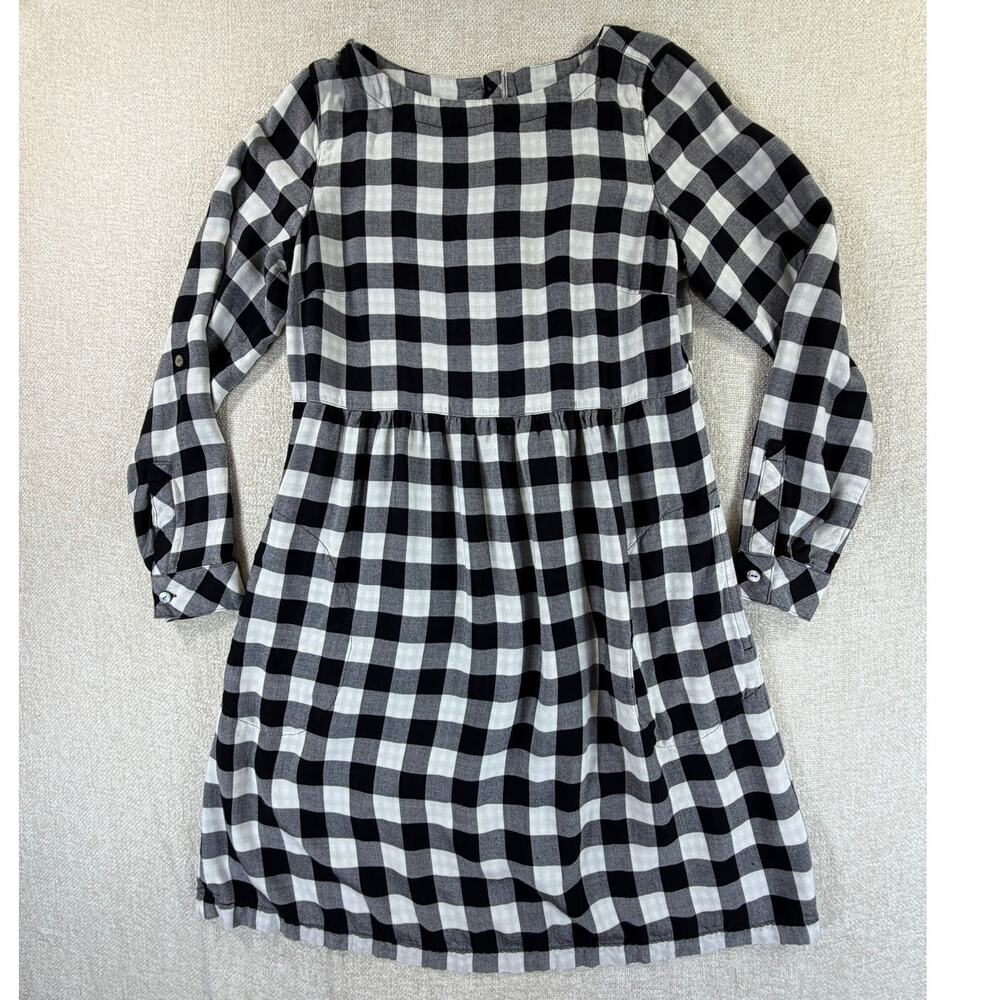 J. Jill Women's Small Black White Buffalo Check Long Sleeve Knee Length Dress